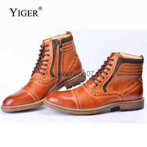 Botas hombre Brogue hombre Oxford invierno cuero genuino zapatos de gran tamaño vestido masculino negocios con cordones botines de hombre YQ231025