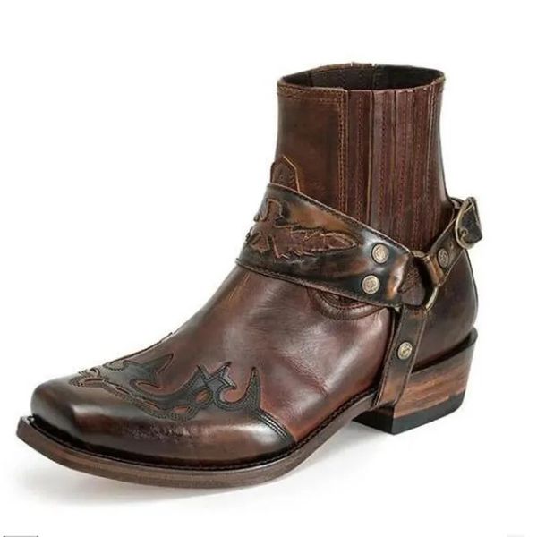 Botas Hombres Botas con hebilla casual Tacón bajo Estilo romano Bordado vintage Botines cortos Bottine erkek bot H681 230928