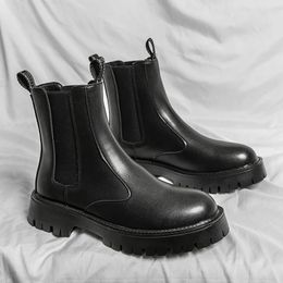 Botas homens chelsea inverno quente fundo grosso antiderrapante couro na moda deslizamento no tornozelo artesanal sapatos de marca de luxo 231218