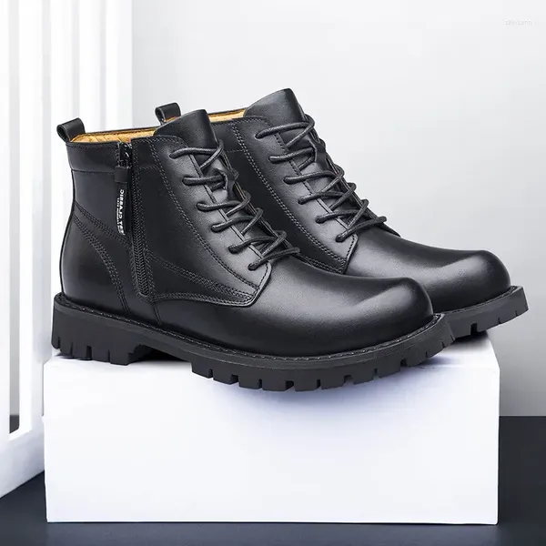 Bottes hommes mode cheville en cuir véritable classique haut de gamme chaussures hommes noir Punk hommes extérieur fermeture éclair latérale