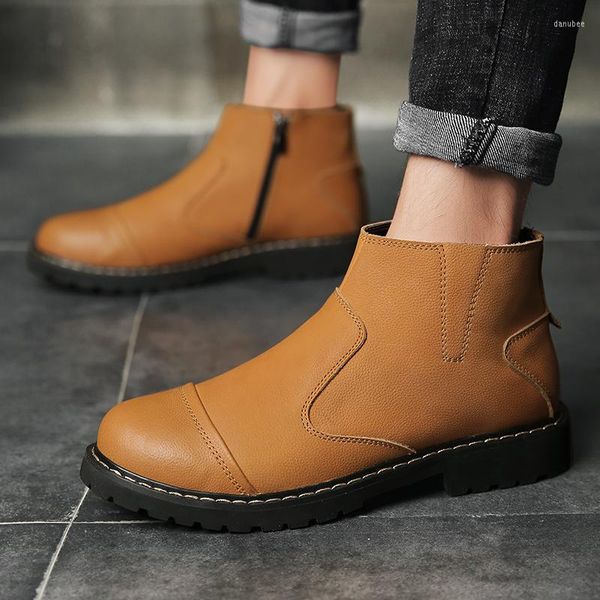 Botas de moda para hombre, zapatillas de tobillo de marca con cordones de cuero genuino, zapatos cómodos de alta calidad para otoño