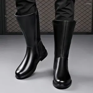 Bottes hommes mode haute moto marque chaussures de créateur noir élégant automne hiver botte belle longue en cuir véritable Botas Mans