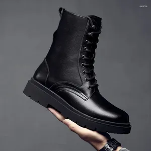 Boots Men Fashion Knight Botas Black Trendy Natural Leather Shoes Cowboy Autumn Winter Boot Platform Cool High Motorcy