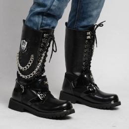 Boots Men Fashion Motorcycle Boots Midcalf Military Combat Boots Gothic Boots Punk Boots Men Chaussures Hightop Casual Boots Zapatos Hombre