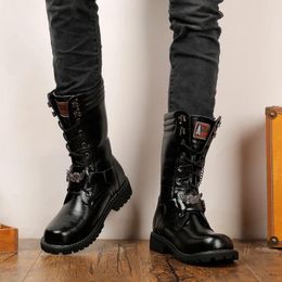 Bottes Hommes Mode Moto Mi-mollet Militaire Combat Gothique Ceinture Punk Baskets Chaussures Hightop Casual