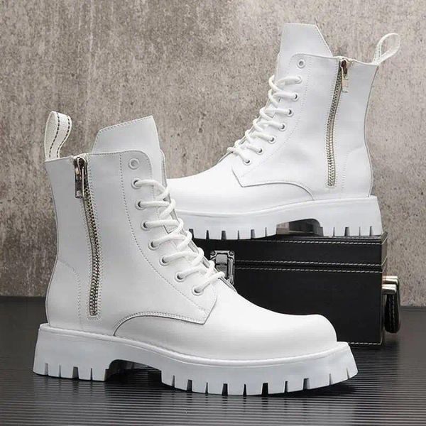 Boots Men Fashion Stage Club de nuit Portez l'automne Hiver Chaussures Blanc Blanc Plateforme Cowboy Plateforme Personnalité Personnalité High Top Le cuir Botas