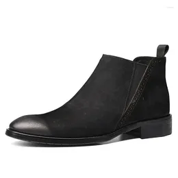 Bottes hommes véritable cuir de vache Style à la main confortable sans lacet mâle robe chaussures noir cheville affaires