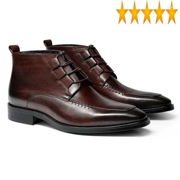 Botas altas para Hombre, zapatos de seguridad para trabajo de negocios genuinos con cordones en el tobillo, Botas de cuero de vaca Vintage para oficina de invierno para Hombre