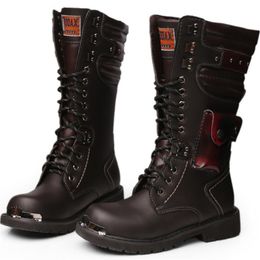 Laarzen mannen knie hoog lederen winter mannelijke motorfiets gotische punk schoenen heren buiten militair casual gereedschap man 221207