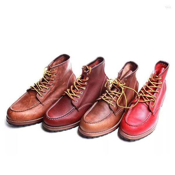 Botas Hombres Cuero Estilo Vintage Tobillo Con Cordones Botas De Motocicleta Moda Zapatos Casuales Botas Hombre Mocasines De Barco