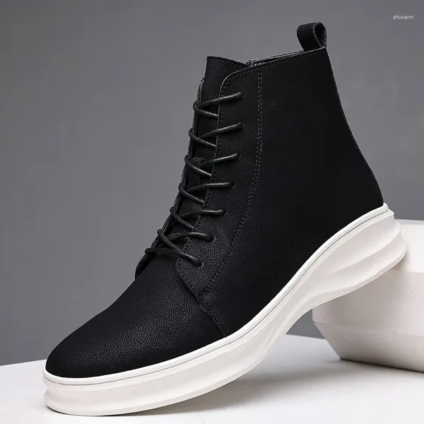 Botas de hombre de lujo a la moda vestido de fiesta de noche de cuero genuino con cordones zapatos de diseñador de marca Botas de vaquero de tendencia negra Botas de tobillo para hombre