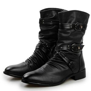 Bottes hommes moto cuir noir Punk Rock chaussures mode hommes rue Cool gothique ceinture boucle femmes grande taille 3448 230831