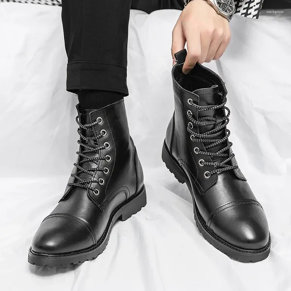 Botas Hombres Motocicleta Zapatos Masculinos Plataforma Para Cómodo Moda Resistente Al Desgaste Al Aire Libre Casual Alto Top Antideslizante