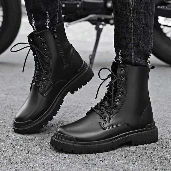 Bottes hommes moto Vintage noir extérieur confortable marche polyvalent chaussures hautes à lacets chaussures décontractées pour homme 39-44