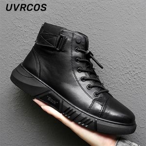 Bottes Hommes PU Chaussures British Boots Plus Velvet Warm Hightop Round Casual Leather Fashion Lowtop pour 221007