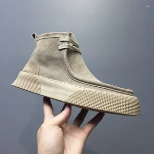 Laarzen Mannen Retro Lederen Schoenen Dikke Zool Mid Top Paar Casual Korte Herfst/Winter Heren Enkel Desert Boots2024