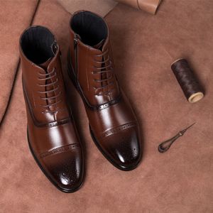 Bottes Hommes bottes hiver chaud hommes bottes à lacets polyvalent mâle en cuir chaussures affaires bottine grande taille 39-47 chaussures 230907