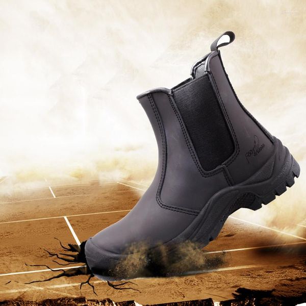 Bottes décontractées pour hommes, couvre-orteils en acier, chaussures de travail en cuir de vache, sécurité des travailleurs, bottines de marque de styliste, Protection