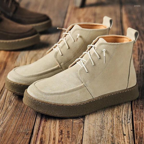 Botas para Hombre Clásico Retro Corto Ante De Vaca Cuero Genuino Hombres Moda Tobillo Bota Hombre Casual con Cordones Zapatos Altos