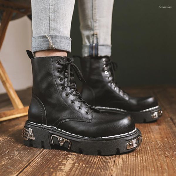 Botas Hombres Cuero de vaca Cuero genuino Motocicleta Militar Combate Hombres Zapatos Moda Moda Mujer 48