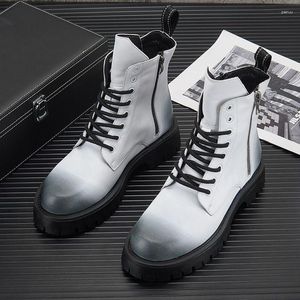 Bottes hommes mode haute moto noir blanc chaussures Punk robe de soirée en cuir véritable plate-forme botte beau Long Botas Zapatos