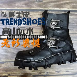 Laarzen Heren Echt lederen motorrijslaarzen Tactische winter Militaire gevecht Laarzen Gotische schedel Punk Midcalf Boots Western50