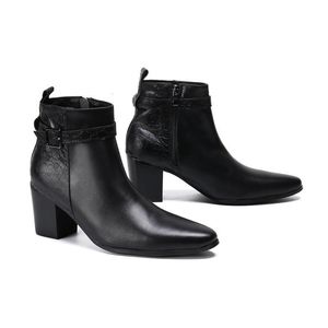 Boots S Men S High Heel Genuine Leather Chelsea Casual Toble British Trendy Business Vestido de negocios cortos Tamaño 37 47 230814