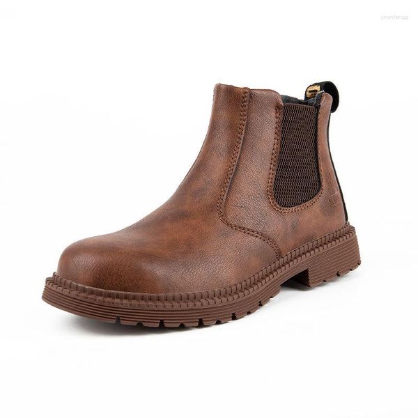 Bottes en cuir pour hommes, Protection à la mode, résistance aux chocs, chaussures de perforation, montantes, sécurité toutes saisons