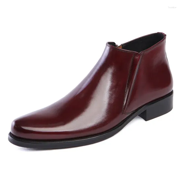 Botas Zapatos altos de cuero para hombres Cabeza cuadrada Versión europea genuina Estilo Oxford Ropa formal de alta gama H