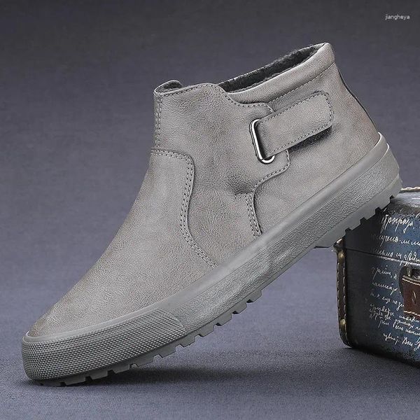 Bottes Chaussures de bottes chaudes d'hiver en cuir masculin courte fourrure à l'intérieur de la mode coton mâle décontracté # 9155