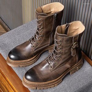 Botas militares para hombre, botas militares de combate para hombre, zapatos militares tácticos para hombre, zapatillas de deporte Retro de cuero genuino para motocicleta de alta calidad