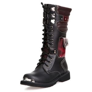 Bottes Men's Moto Boots Boots Army Boots for Men Military Tactical Boot Midcalf Metal Punk Men Shoes Platform Long Boots