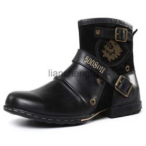 Laarzen Heren Motorlaarzen Jurk Casual Comfort Westerse Laars Zapatos Heren Schoenen Enkel Vintage Metalen Gesp Zijrits Cowboylaarzen x0928