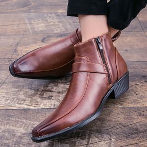 Laarzen heren retro cowboy laarzen lederen schoenen chelsea laarzen puntige teen heren laarzen ritsjipper mannelijke enkel laarzen herfst winter schoenen 230311