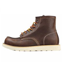 Bottes Hommes Américain Rétro Outillage Casual Crazy Horse Cuir Vintage Homme À Lacets Cheville Mâle T221101