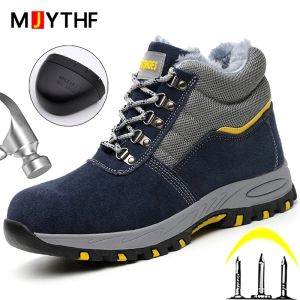 Bottes Men de travail en peluche chaude Chaussures de sécurité Boot en acier Boot de la perforation des chaussures de sécurité indestructibles Bottes d'hiver Bottes d'hiver