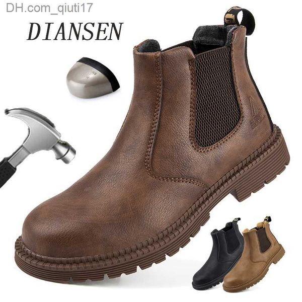 Bottes Chaussures de travail imperméables et de sécurité pour hommes bottes en cuir à embout d'acier chaussures pour hommes chaussures de travail de construction non détachables marron Z230803