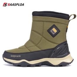 Bottes Chaussures d'hiver masculines Bottes en peluche plate-forme imperméable en cuir étanche hommes de neige chaude bottes non glissantes hommes marchant chaussures de randonnée Baasploa 2022