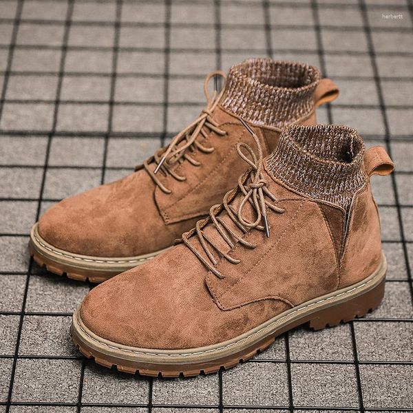 Botas Botas de trabajo para hombre para hombre Tendencia vintage Calcetín Tops Desierto al aire libre Otoño Estilo de Inglaterra Resistente al desgaste Moda Todo fósforo