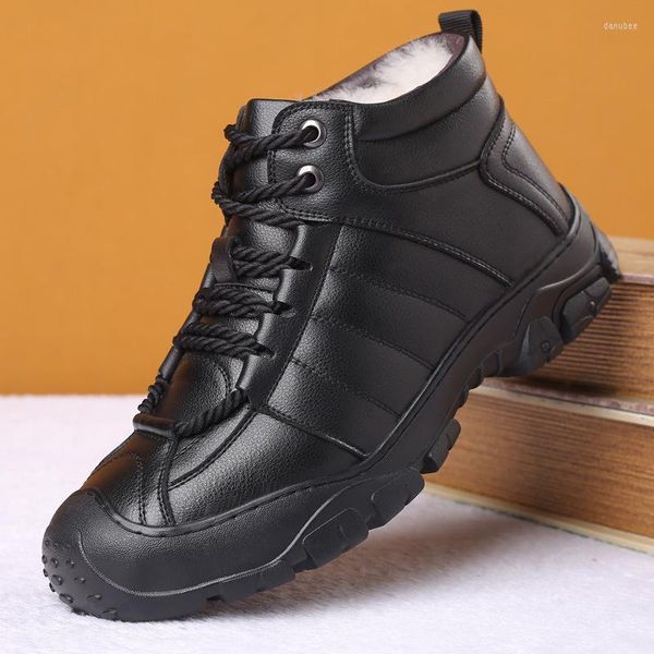 Bottes hommes chaussures Designer en cuir véritable laine doublure hiver Super garder au chaud en plein air cheville neige baskets décontractées Tyu78