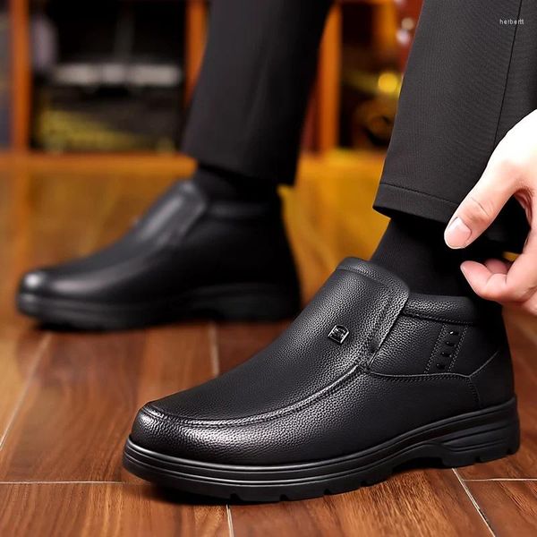 Bottes hommes sans lacet mode haute qualité cheville affaires chaussures décontractées hiver chaud fourrure chaussure mâle en plein air Zapatos De Hombre