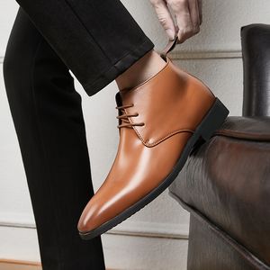 Laarzen mannen solide high-end kleur pu mode puntige teen eenvoudige veter lage top zakelijke kleding schoenen AD136 e123