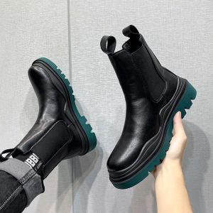 Boots Men Split Cuir Chelsea Boots Male Slip on Ankle Boots Casual Tound Toe Toe Platform Shoes Fashion Streetwear