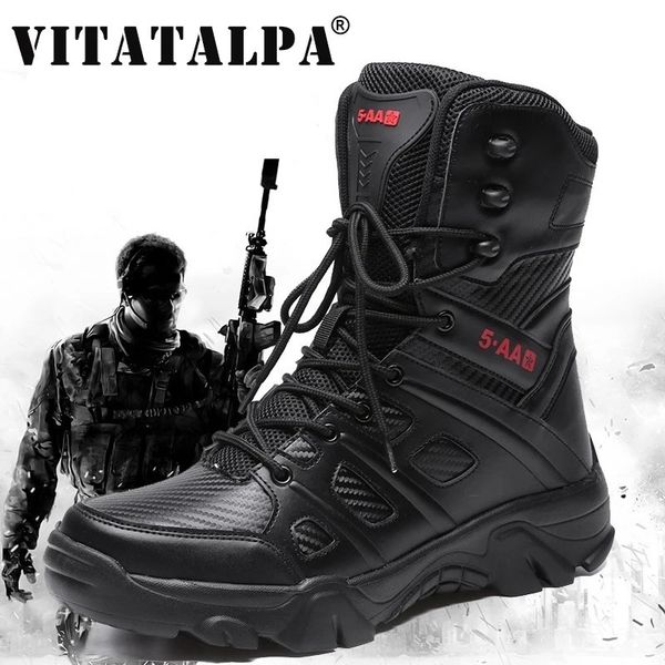 Botas Hombres Táctico Militar Para Hombre Zapatos Casuales Cuero SWAT Ejército Bota Motocicleta Tobillo Combate Negro Botas Militares Hombre y231204