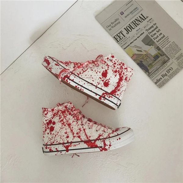 Botas hombres vulcanizan zapatos de hip hop entrenadores de tenis tendencia tendencia zapatos de lona graffiti sangre alta alta top zapatillas para niños zapatos de deporte de moda