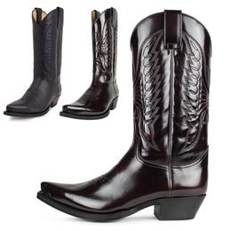 Bottes Hommes Western Cowboy Bottes Hiver Chaussures En Cuir Brodé Bottes Hautes Couple Chaussures Léger Confortable Plus La Taille 35-48 230712