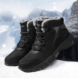 Bottes d'hiver antidérapantes pour hommes, chaussures de randonnée en cuir pelucheux, de haute qualité, imperméables, décontractées, taille 46