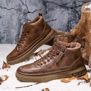 Laarzen Heren Winter Hoge Top Lederen Schoenen Mode Katoen Enkel Business Casual Outdoor Mannelijke Sneakers 231128