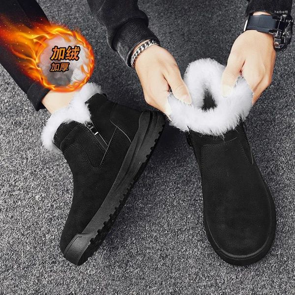 Bottes hommes hiver neige daim chaussures décontractées chaudes en plein air imperméable bottine noir haut chaussures pour hommes