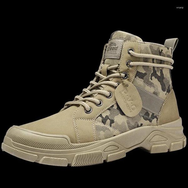 Botas para hombre, zapatos de seguridad para el trabajo, plataforma, nieve, invierno, combate, informal, cuero romano, masculino, de alta calidad, vaquero